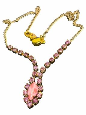 198 Vintage Pink Rhinestone and
Opalescent Cabochon Necklace